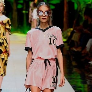 Pink and black rhinstone sportswear